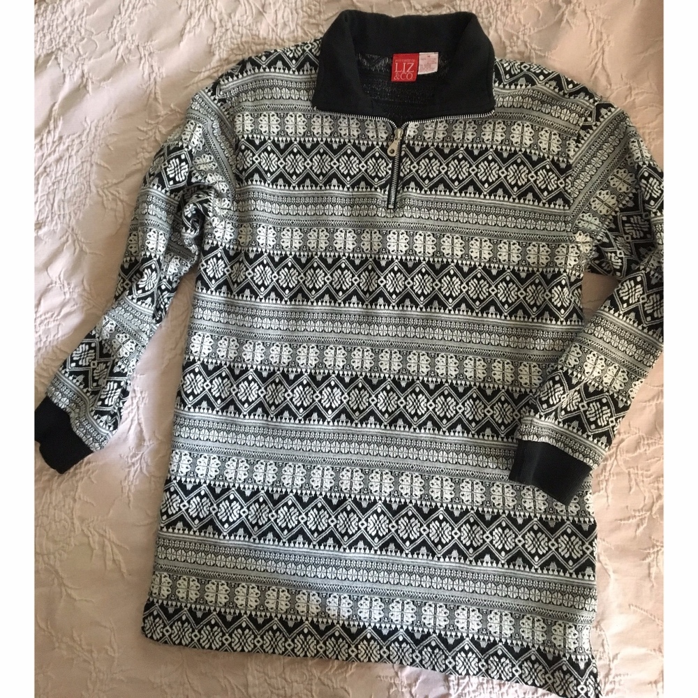 Black & White Liz & Co. Zip-Up Top, M